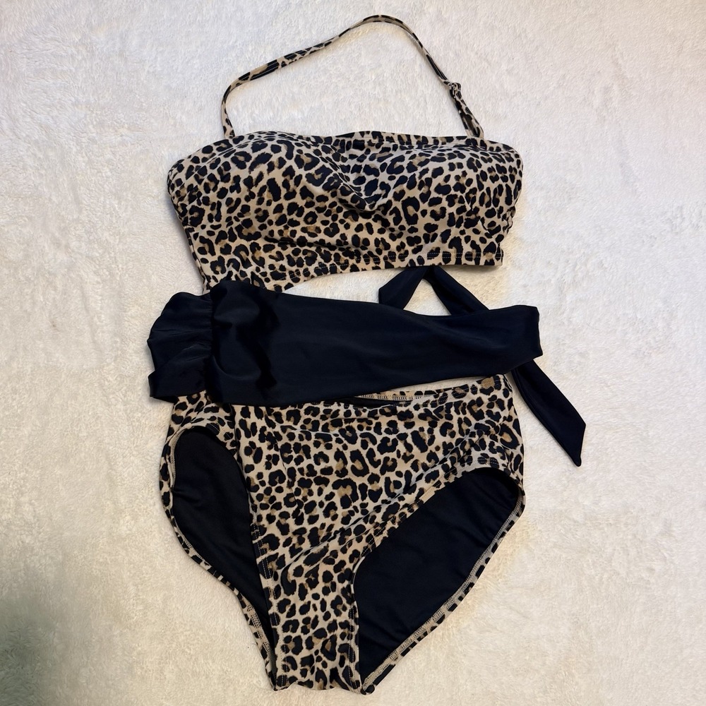 Dkny Women's Cut-Out Animal-Print Bandeau One-Piece Swimsuit  Multi Size 12 - Picture 4 of 11
